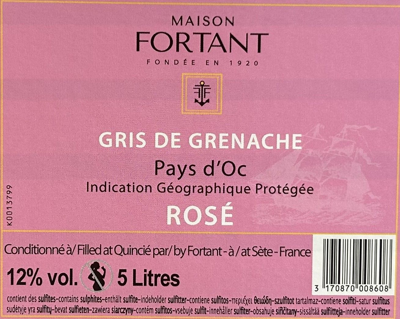 Bag In Box 5L Grenache Gris Rosé IGP Pays d’Oc Maison Fortant